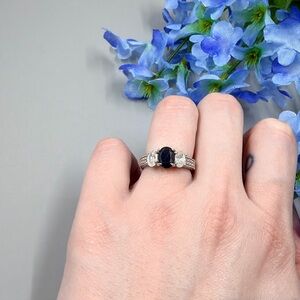 Vintage Silver Plated Black and White Crystal Ring